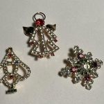 Lot Of 3 Prong Set Rhinestone Holiday Brooch Pins Christmas Tree & An Angel Photo 0