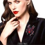 Beautiful crimson ted and black sparkling stones on antique silver pin! New Red Photo 0