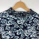 J.Crew Shaded Floral Crinkle Chiffon Smocked Neck Blouse Sz XL Long Sleeve Navy Photo 4