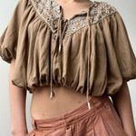 Free People Joni Embroidered Top Linen blend boho cropped sz XS Photo 0