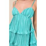 Lulus NWOT XXS Sleek Dedication Aqua Blue Satin Plisse Cutout Tiered Mini Dress Photo 1