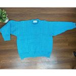 Vintage 80s Teal Irish Aran Sweater 100% Wool Large Blue Photo 8
