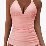 WOMAN HALTER TANKIN BATHING SUIT SEXY SLIMMING TUMMY CONTROL SWIMSUIT (L) Orange Size L Photo 0