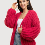 SAACHI CHUNKY KNIT OVERSIZED CARDIGAN SWEATER Pink Size undefined Photo 0