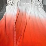 Crochet Lace Trim Kimono Vest Womens Medium Orange White Ombre Duster Boho Chic Photo 7