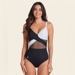Leonisa  Contrast Detail One Piece Swimsuit with‎ Slimming Compression Size S Photo 1