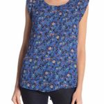 Anthropologie Pleione Bailey Double Pleat Blouse Cornflower Blue Ditsy Floral - XS EUC Photo 2
