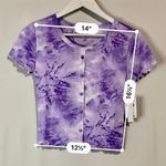 Abound Women’s Tie Dye Cropped Button Up Ruffle Trim Tee Purple Paisley NWT Photo 5