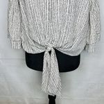 fab'rik  Size M Blouse Top Front Tie Knot V-Neck Cream Black Bell Sleeve Photo 2