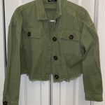 Nasty Gal Green Cropped Jean Jacket Photo 0