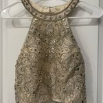 See You Monday  Gold and Cream Embellished Prom Dress Photo 1