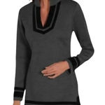 Soft Surroundings Gray V Neck Black Velvet Trim Pullover Sweater Size Large Photo 0