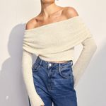 Commense Plush Ivory Casual Stretch Off Shoulder Knit Sweater Top XS Photo 0