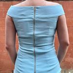 Baby Blue Off The Shoulder Form Fitting Midi Dress Photo 1