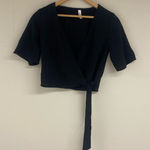 Xhilaration  Black Wrap V Neck Short Sleeve Crop Top Size XS Photo 0
