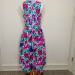Vintage 90s Bright Floral Drop Waist Dress Full Skirt Sz Medium? Pink Photo 1