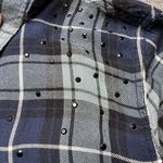 Westport ‎ Flannel Shirt Medium Blue Plaid With Embellishment Roll Up Sleeve Photo 4