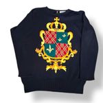 Vintage 90s Marisa Christina Black Knit Crewneck Crest Coat of Arms Sweater Blue Size M Photo 0