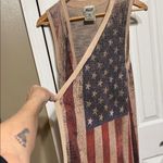 Vocal  Patriotic Flag Cardigan in Red, Blue, and Tan Photo 2