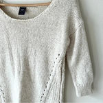 Gap  XS Womens  Oatmeal Cotton Nylon 3/4 Sleeve Chunky Knit Sweater Coastal Photo 4
