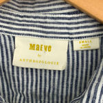Anthropologie Maeve by  | Small | Blue + White Stripe Yoked Linen Lace Detail Top Photo 5