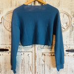 SheIn Blue V-Neck Waffle Knit Sweater Photo 3