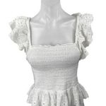 House of Harlow 1960 White Ruffle Short Sleeve Smocked Blouse Crop Top Size S Photo 0