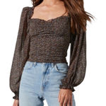 ASTR The Label Floral Ruched Sweatheart
Neck Top Brown Wine Ditsy Medium Photo 0