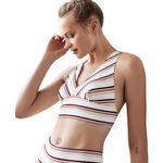 Free People Gidget Sports Bra Ivory Combo Stripe Women's Size Small Tan Photo 0