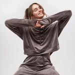 Aerie  Offline Velour Cropped Hoodie | Grey | Medium Photo 0