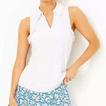 Lilly Pulitzer  Martina Sleeveless Golf Polo Shirt Meryl Nylon Pique UPF White LG Photo 0