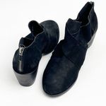 Eileen Fisher Walt Black Leather Side Cutout Cross Strap Heel Booties, Size 8.5 Photo 1