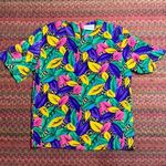 VINTAGE VIBRANT FUNKY ABSTRACT LEAF PRINT BLOUSE Purple Photo 0