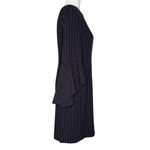 Tahari Navy Pinstripe Dress 6 Bell Sleeve Pencil Sheath Knee Length Lined Career Photo 4