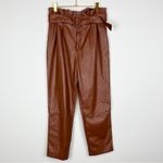 H&M ‎ Brown Vegan Leather Belted Paper Bag Trousers Tapered Pants Size 6 Photo 2