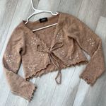 Cider Embroidered Cardigan Sweater Brown medium floral open tie front coquette Photo 0