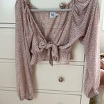 Princess Polly Long Sleeve Floral Tie Front  Pink V-Neck Peplum Crop Top 8 Photo 1