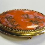 Sarah Coventry Coraline Brooch Pendant Pink Orange Gold Tone Glitter Lucite Oval Photo 3