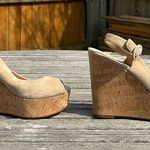Veronica Beard  Dali Suede Peep-Toe Wedge Sandals in‎ Sand Size 8.5 Photo 0