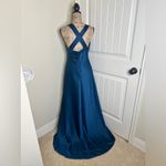 Calvin Klein NTM Dark Ocean Blue/Green Satin Halter Formal Gown with Train Sz 10 Photo 12