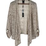 NEW Katie Todd Women Open Front Cardigan Fishnet Waterfall Sweater Gray medium Photo 0