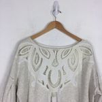 Free People  Oatmeal Bell Sleeve Lasor Cut Out Lace Appliqué Sweatshirt Small Photo 9