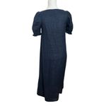 Sleeper Brigitte Linen Midi Dress Navy Size Small Puff Sleeve Tie Waist Classic Blue Photo 8