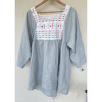 POMANDER PLACE Sage Stripe Embroidered Sadona Mini Dress Medium Cottage Prairie Green Photo 4