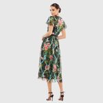 Mac Duggal  9149 Womens Floral Illusion Cap Sleeve Midi Dress Photo 3