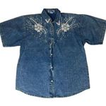 Vintage 80s Pretty Bleu Womens Stonewashed Denim Pearl Embellished Jean Shirt M Blue Size M Photo 0
