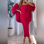 ZARA NWT pink fuchsia ruched fitted strapless tube midi dress Photo 2