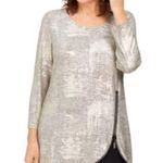 JM Collection  Womens Blouse Top Space Dye Zipper Metallic Gold Foil Petite Small Photo 1