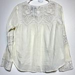 SEA NY Embroidered Blouse 100% Cotton Long Sleeve Pleated Scoop Neck Cream 0 Photo 4