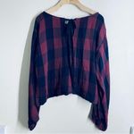 Bella Dahl  Plaid Bell Sleeve Tie Back Top size S Photo 1